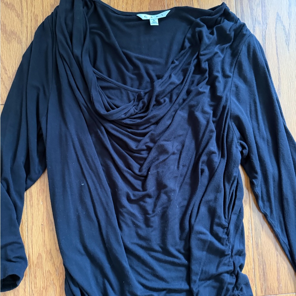 Cabi Elegant Black Cowl Neck Dress Rouched Side Large L - Picture 2 of 9